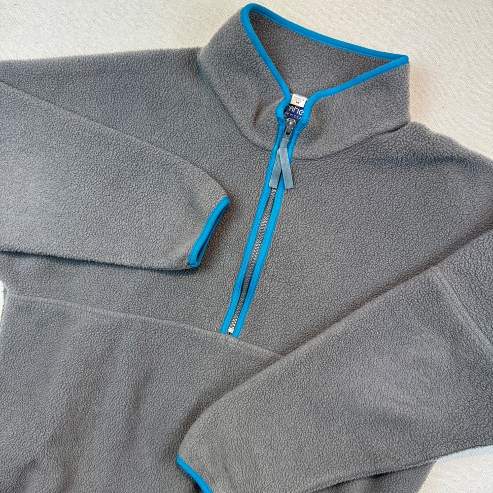 Penfield Medium Fleece Pullover Mens Grey Blue Trim Quarter Zip Made in USA